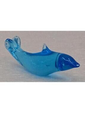 Vintage Ron Ray Art Glass Blue Dolphin/Porpoise  Figurine/Paperweight Signed